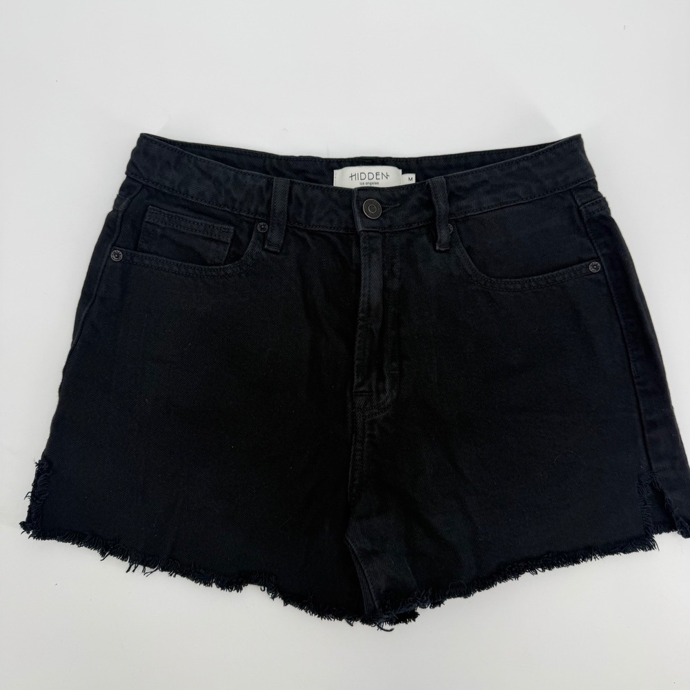 Hidden Jeans Los Angeles Black Denim Shorts High Waist Frayed Hem HD4181M-BLK M